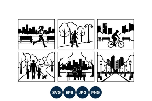 City Park People Silhouettes Vector Art Review