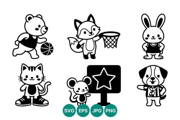 Cute Cartoon Animals Playing Basketball Embroidery