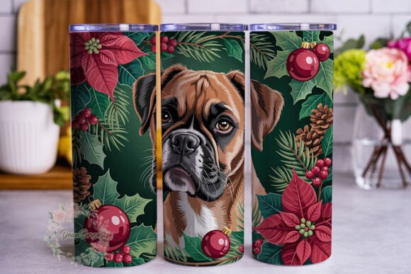 Festive Boxer Dog Poinsettia Tumbler Design Review