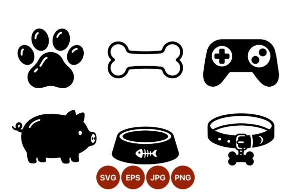 Pet Icons Paw Bone Collar Pig Food