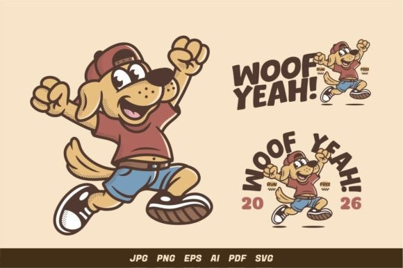 Retro Jumping Dog Illustration Set Review